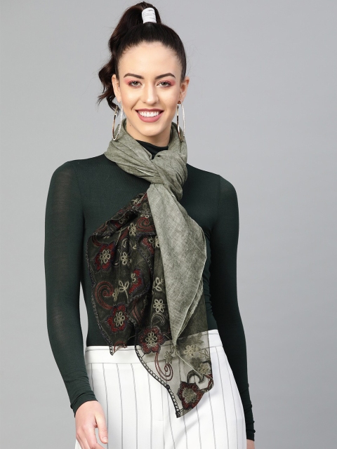 

DIVA WALK EXCLUSIVE Women Olive Green Embroidered Scarf