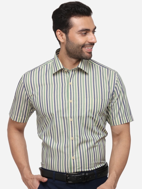 

JADE BLUE Men Green Regular Fit Striped Formal Shirt