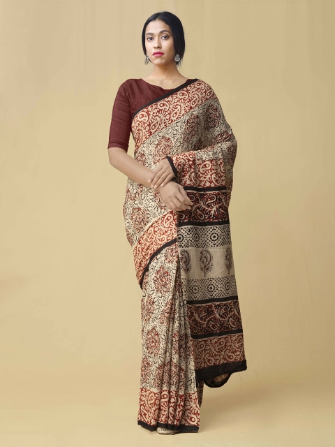 

Unnati Silks Cream-Coloured Pure Cotton Printed Handloom Kota Saree