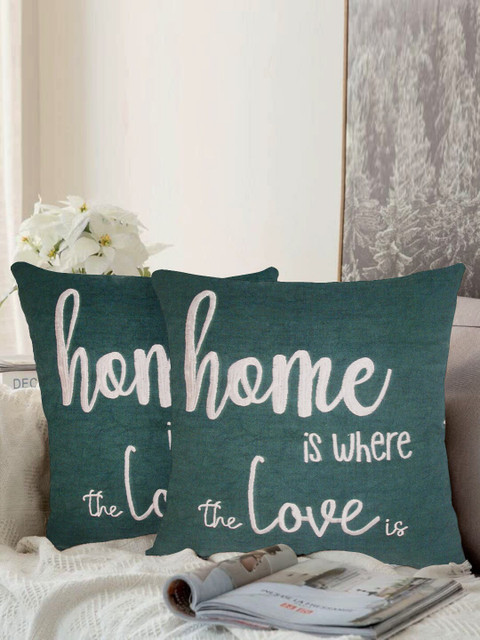 

LUXENMEAD Green Set of 2 Embroidered Square Cushion Covers