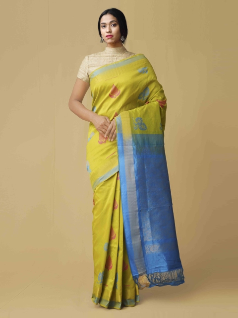 

Unnati Silks Lime Green & Blue Silk Cotton Woven Design Uppada Saree