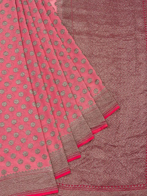 

Vijayalakshmi Silks Pink Pure Georgette Printed Handloom Banarasi Saree