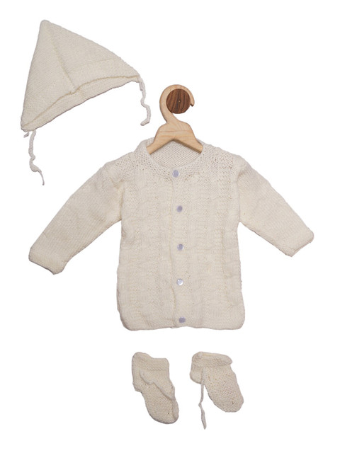 

YK Infants Off-White Solid Cardigan Sweater Set