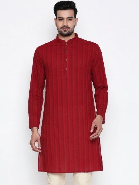 

indus route by Pantaloons Men Red Striped Straight Kurta