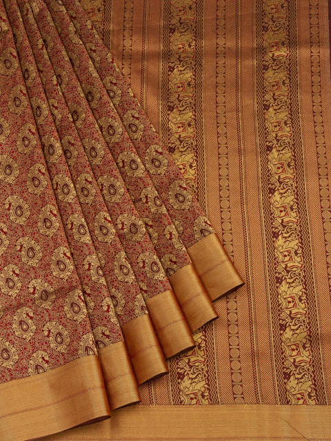 

Vijayalakshmi Silks Maroon & Brown Pure Silk Printed Saree