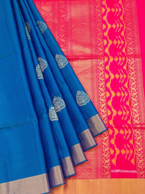 

Vijayalakshmi Silks Blue & Pink Pure Silk Printed Saree