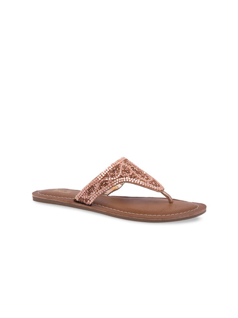 

Inc 5 Women Rose Gold-Toned Embellished Open Toe Flats
