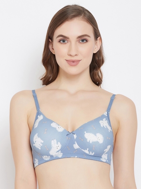 

Clovia Blue & White Printed Non-Wired Lightly Padded T-shirt Bra BR0738O0332B