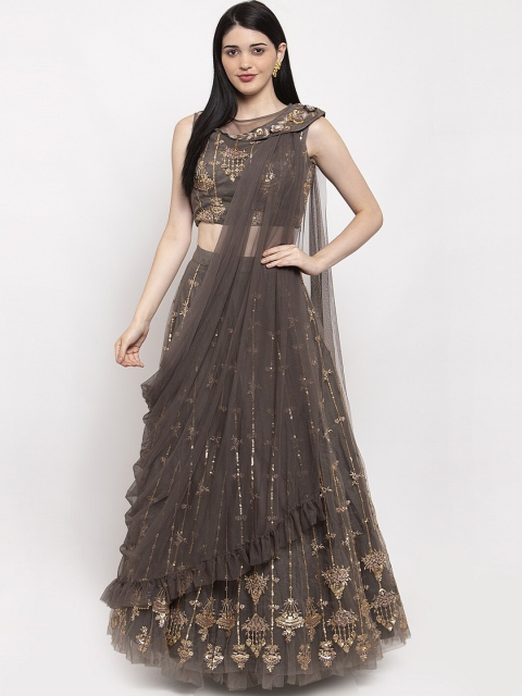 

KHALOM Brown & Gold Ready to Wear Lehenga with Blouse