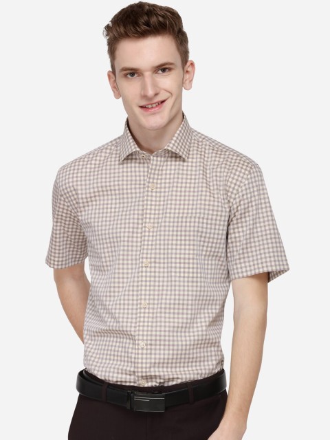 

JADE BLUE Men Cream-Coloured & Purple Regular Fit Checked Formal Shirt