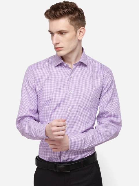 

JADE BLUE Men Lavender & White Regular Fit Checked Formal Shirt