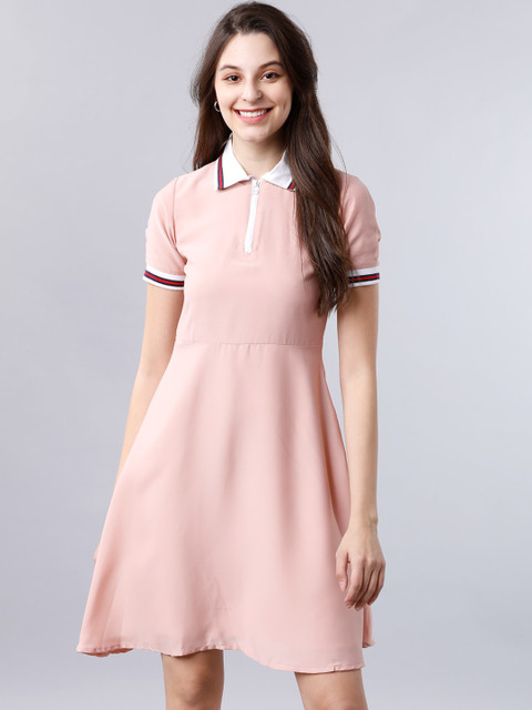 

Tokyo Talkies Women Pink Solid Fit and Flare Dress