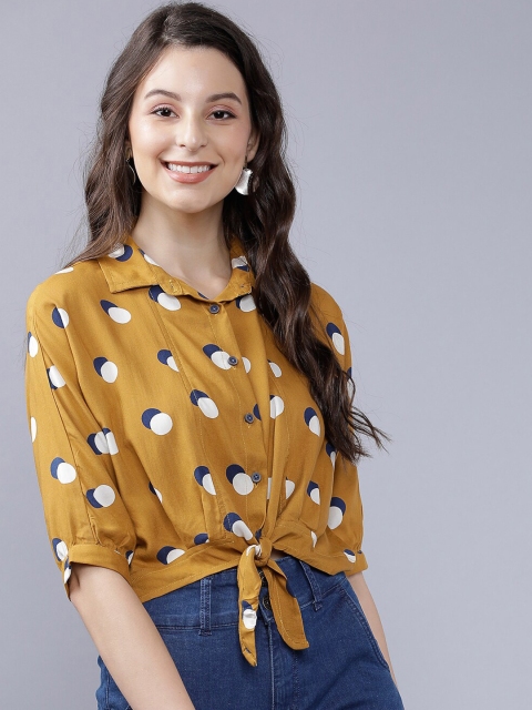 

Tokyo Talkies Women Mustard Yellow & White Regular Fit Printed Casual Shirt