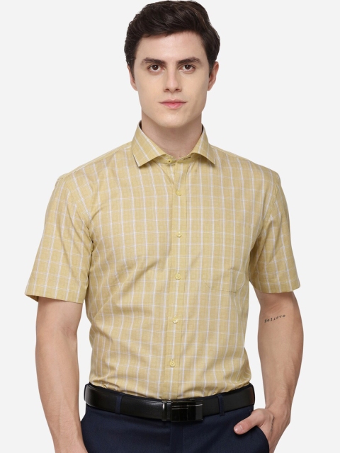 

JADE BLUE Men Yellow & White Regular Fit Checked Formal Shirt