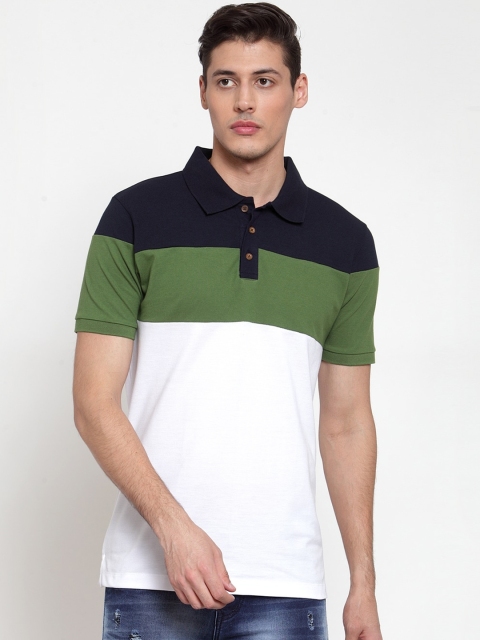 

Kalt Men Navy Blue & White Colourblocked Polo Collar T-shirt