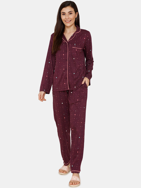 

Zivame Women Purple Printed Night suit
