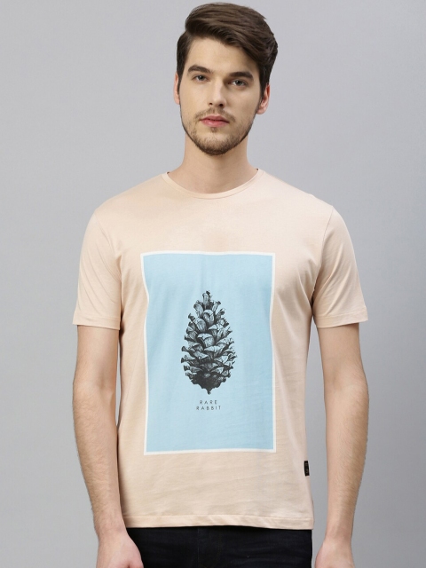 

RARE RABBIT Men Beige & Blue Printed Round Neck T-shirt
