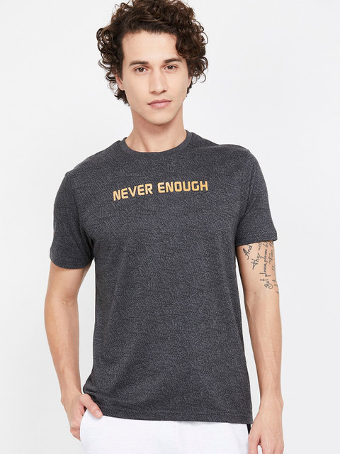 

Kappa Men Grey & Mustard Yellow Printed Round Neck T-shirt