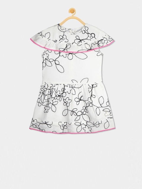 

Cherry Crumble Girls White & Black Embroidered A-Line Dress