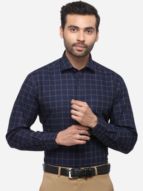 

JADE BLUE Men Navy Blue & Beige Regular Fit Checked Formal Shirt