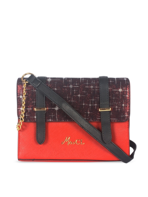 

Miss CL Red & Black Colourblocked Sling Bag