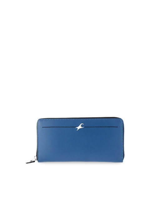 Fastrack Women Blue & Black Colourblocked Leather Zip Around Wallet