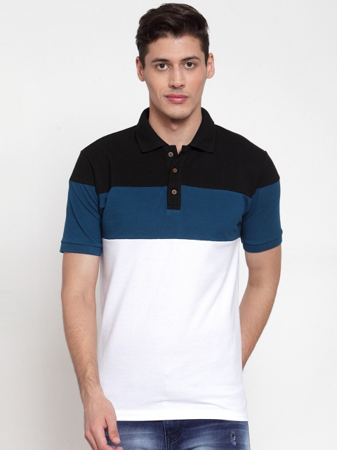 

Kalt Men White & Black Colourblocked Polo Collar T-shirt
