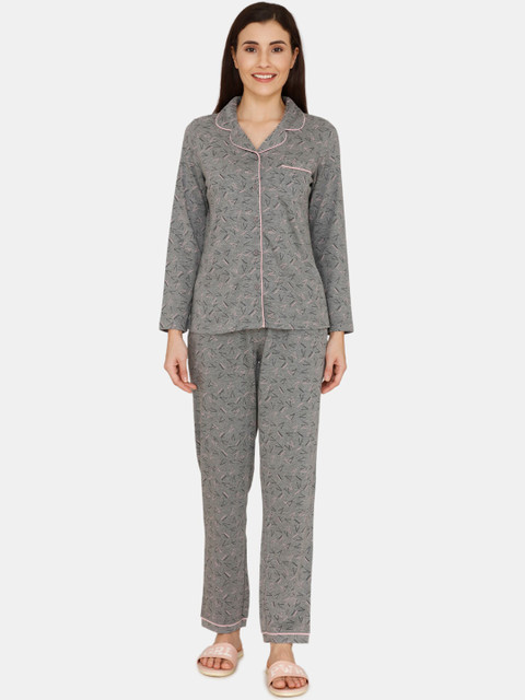 

Zivame Women Grey Printed Night suit