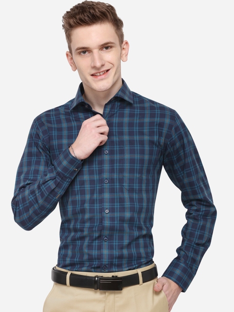 

JADE BLUE Men Blue & Teal Slim Fit Checked Formal Shirt