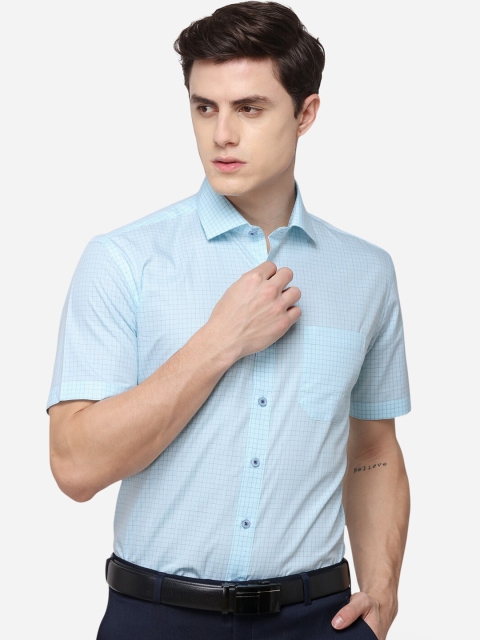 

JADE BLUE Men Turquoise Blue Regular Fit Checked Formal Shirt