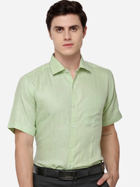 

JADE BLUE Men Green Regular Fit Self Design Formal Linen Shirt
