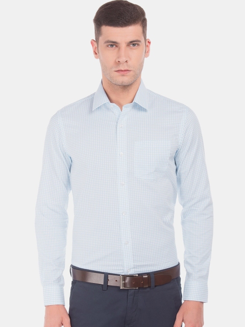

Arrow Men White & Turquoise Blue Slim Fit Printed Formal Shirt