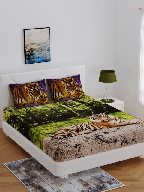 

BOMBAY DYEING Green & Brown Floral 180 TC Cotton 1 Queen Bedsheet with 2 Pillow Covers