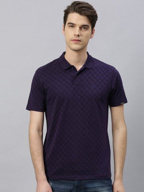 

RARE RABBIT Men Purple Self Design Polo Collar T-shirt