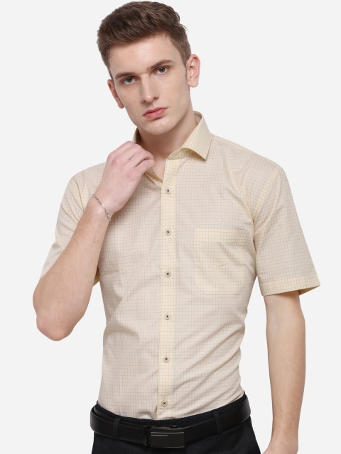 

JADE BLUE Men Yellow Regular Fit Checked Formal Shirt