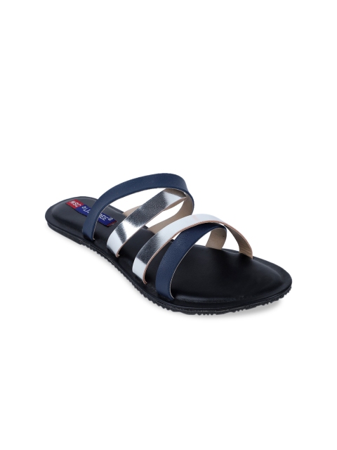 

MSC Women Blue & Silver-Toned Colourblocked Open Toe Flats