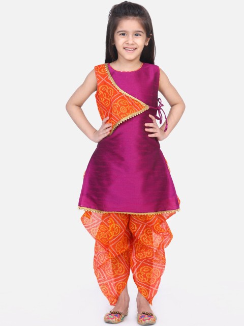 

BownBee Girls Purple & Orange Colourblocked Kurti with Dhoti Pants