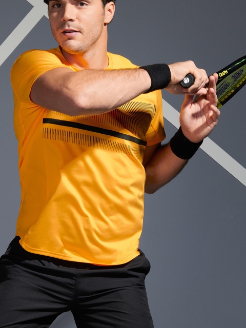 

Artengo By Decathlon Men Yellow Striped Tennis T-Shirt TTS100