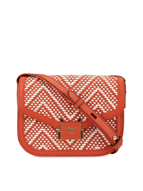 

Da Milano Red & White Self Design Leather Sling Bag