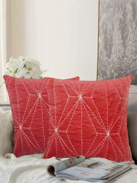 

LUXENMEAD Red Set of 2 Embroidered Square Cushion Covers