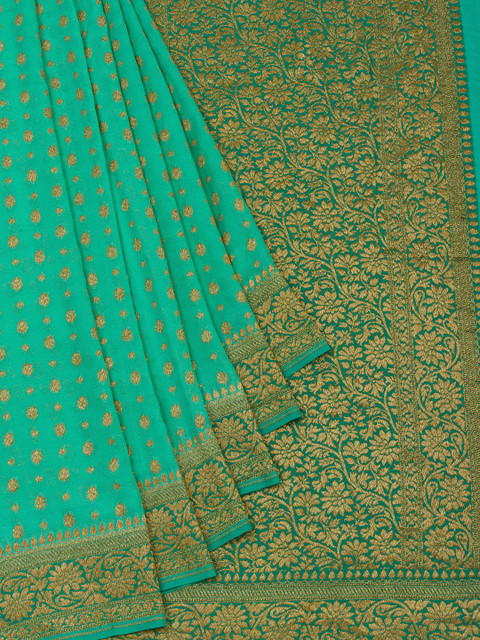 

Vijayalakshmi Silks Green & Gold Pure Georgette Printed Handloom Banarasi Saree