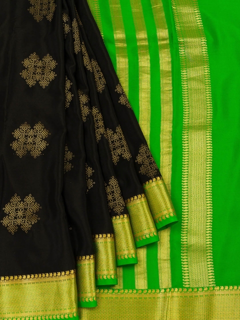 

Vijayalakshmi Silks Green & Black Pure Crepe Printed Mysore Silk Saree