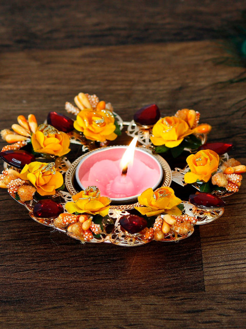 

eCraftIndia Red & Yellow Decorative Handcrafted Floral Tea Light Holder
