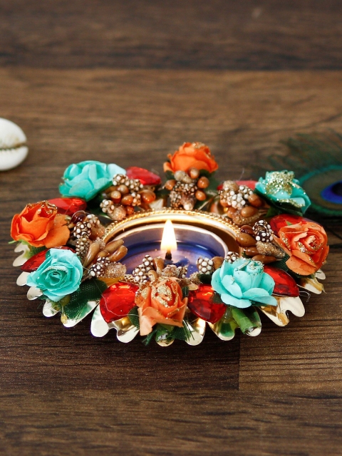 

eCraftIndia Multicolored Decorative Handcrafted Stone Work Tea Light Holder, Multi