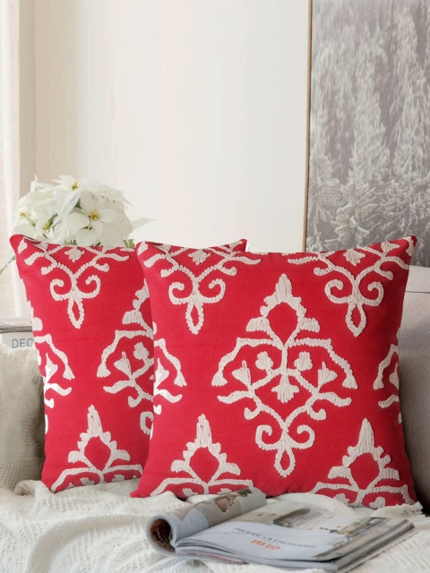 

LUXENMEAD Red & White Set of 2 Embroidered Square Cushion Covers