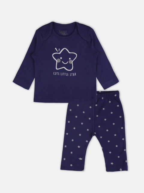 

PLAYNESS Unisex Kids Navy Blue & Off-White Printed Night Suit
