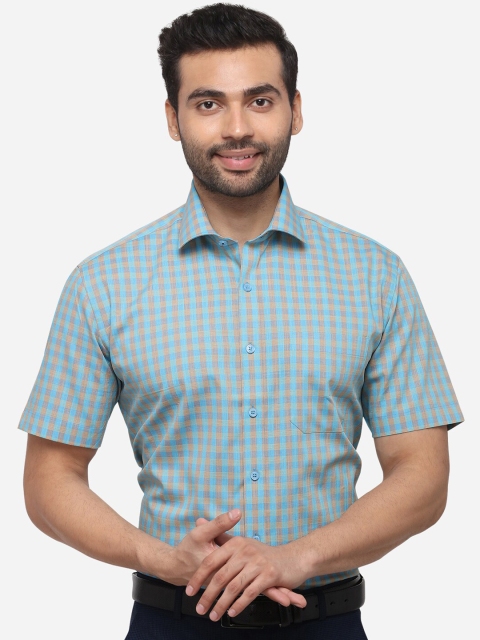 

JADE BLUE Men Blue & Grey Regular Fit Checked Formal Shirt