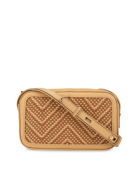 

Da Milano Beige & Brown Self Design Leather Sling Bag