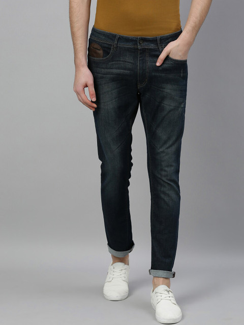 

RARE RABBIT Men Navy Blue Slim Fit Mid-Rise Low Distress Jeans