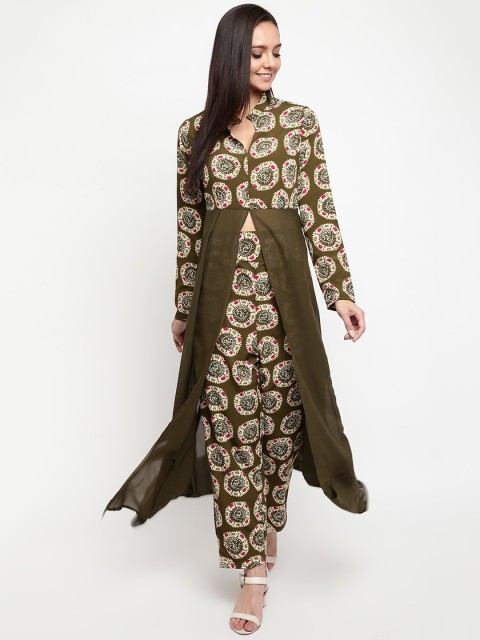 

Napra Women Olive Green Printed A-Line Kurta